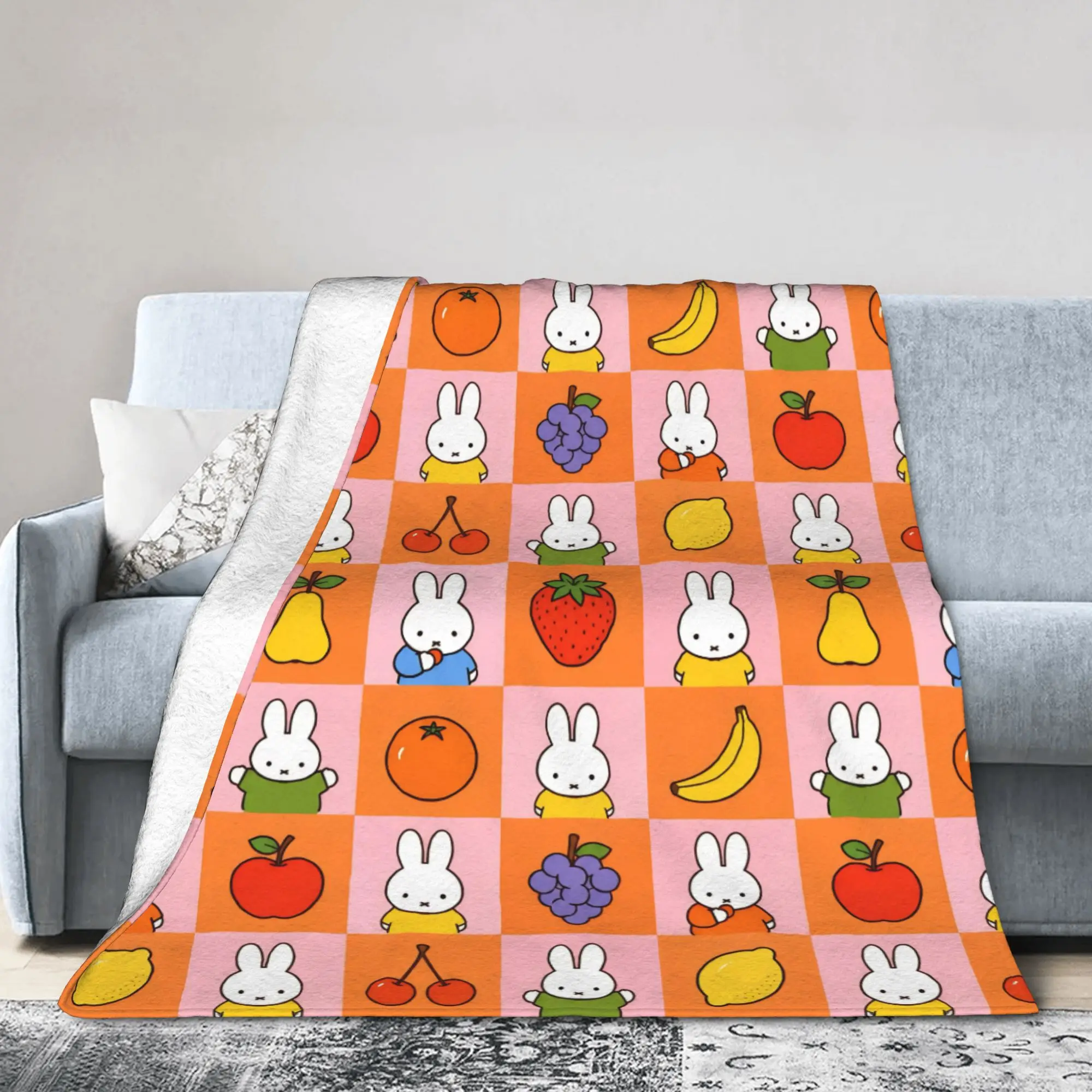 Cartoon Miffyy  Rabbit  Blanket  Flannel Funny Warm Throw Blanket for Chair Covering Sofa Decoration,