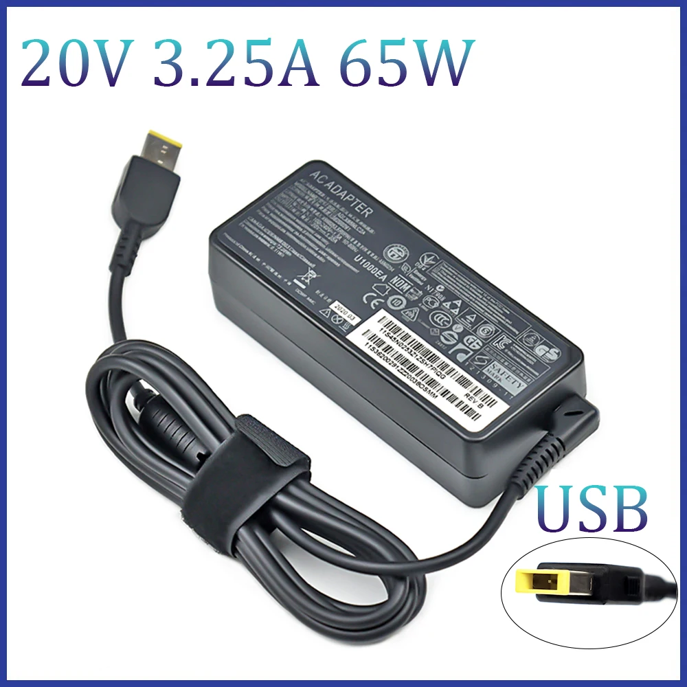 

20V 3.25A 65W USB AC Laptop Charger Power Adapter For Lenovo Thinkpad X301S X230S G500 G405 X1 Carbon E431 E531 T440s Yoga 13