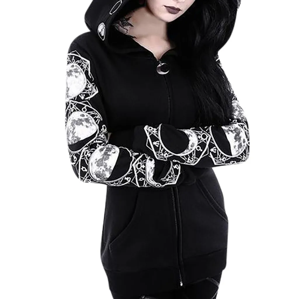 Women's Witchcraft Hooded Long Sleeve Gothic Witch Moon Women Cosplay costumes Oversized Hoodie Sweatshirt Zip Plus Size S-5XL