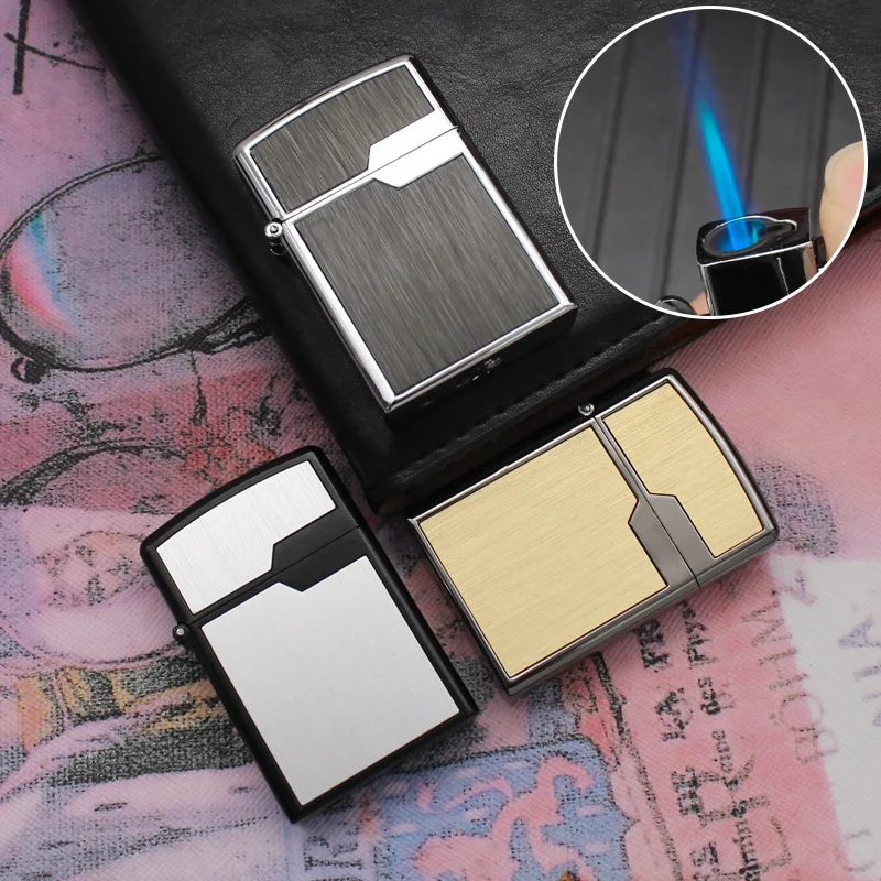 

Creative Electroplated Brushed Straight Jet Lighter Metal Gas Windproof Cigarette Lighter Men's Gift Cigarette Accessories