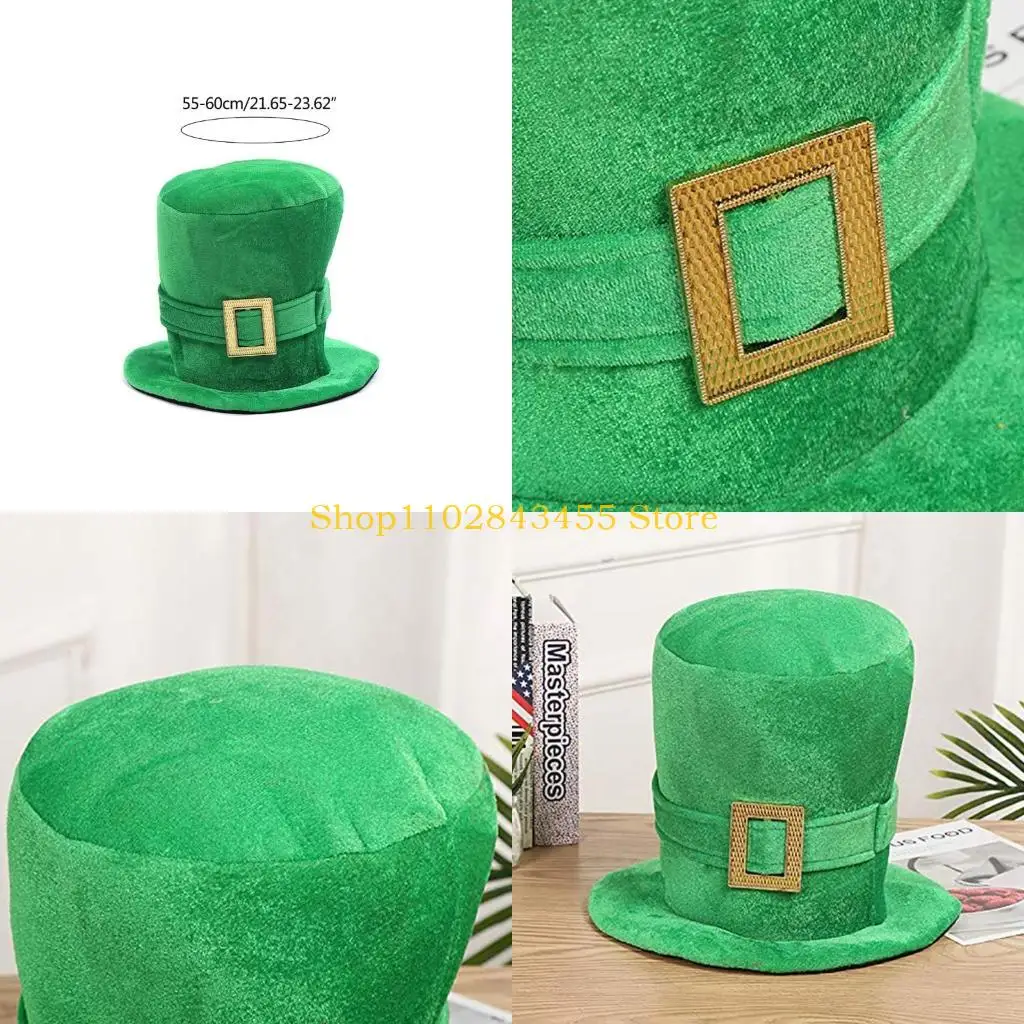 49MC Patricks Day Celebration Costume Fashionable Large Green Top Hat St Patricks Day Accessories for Men & Women