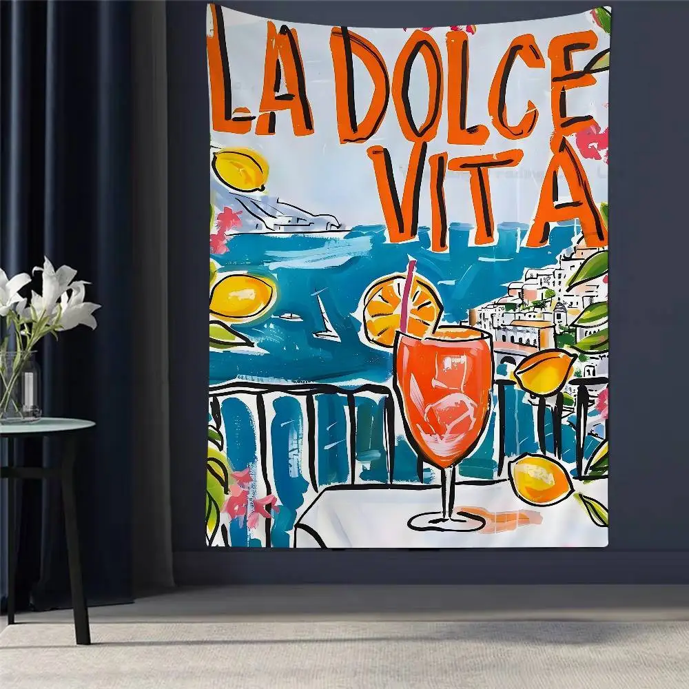 Tapiz Bohemio Colgante La Dolce Vita con Limones, Decoración de Pared con Buda Hindú, Estilo Brujería Hippie, Tapiz Hippie Económico