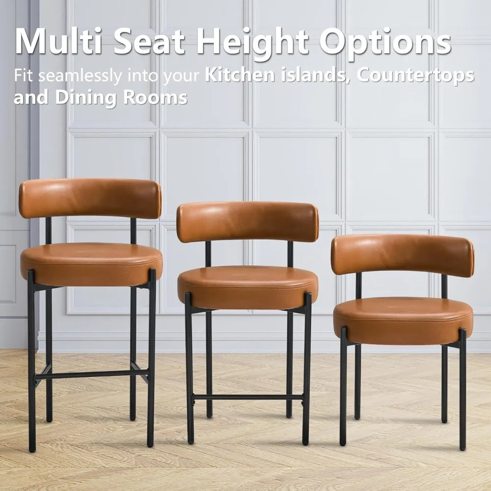 مجموعة مقاعد بار من الجلد الصناعي مقاس 24 بوصة مكونة من 3 قطع، ومقاعد بارتفاع منضدة مع ظهر، وكراسي منجدة لجزيرة المطبخ