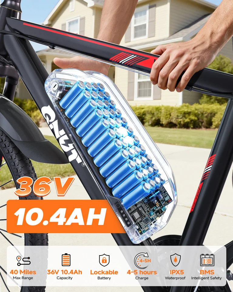 QNUT VICTOR 2.0 Pro Electric Bike For Adults 21 Speeds Gear 26" Electric Mountain Bike, 750W Peak, 20MPH, 36V 10.4Ah Removable Battery, Aluminum Frame, UL 2849 Certified Urban Commuting Ebike image 4