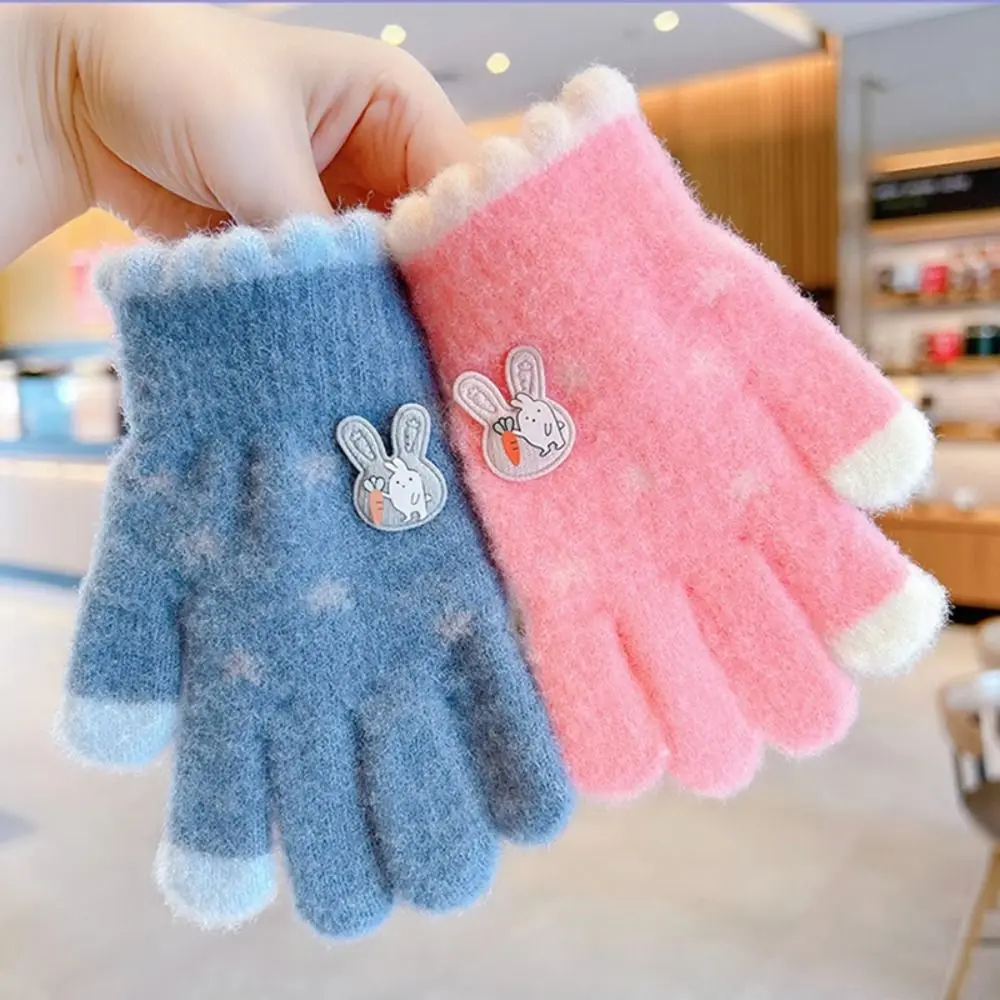 New Cute Cartoon Kids Knitted Gloves Thickened Plush Children Full Fingers Gloves Winter Warm Outdoor Sports Windproof Gloves