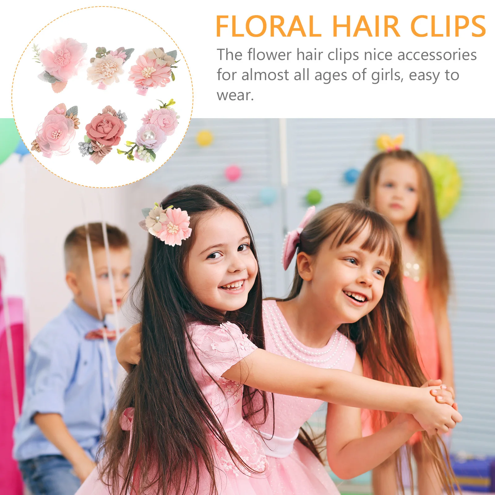 

6 шт., заколки для волос с цветочным принтом, милые цветочные банты, зажим для фотографии, аксессуары для волос на день рождения, праздник, банты для