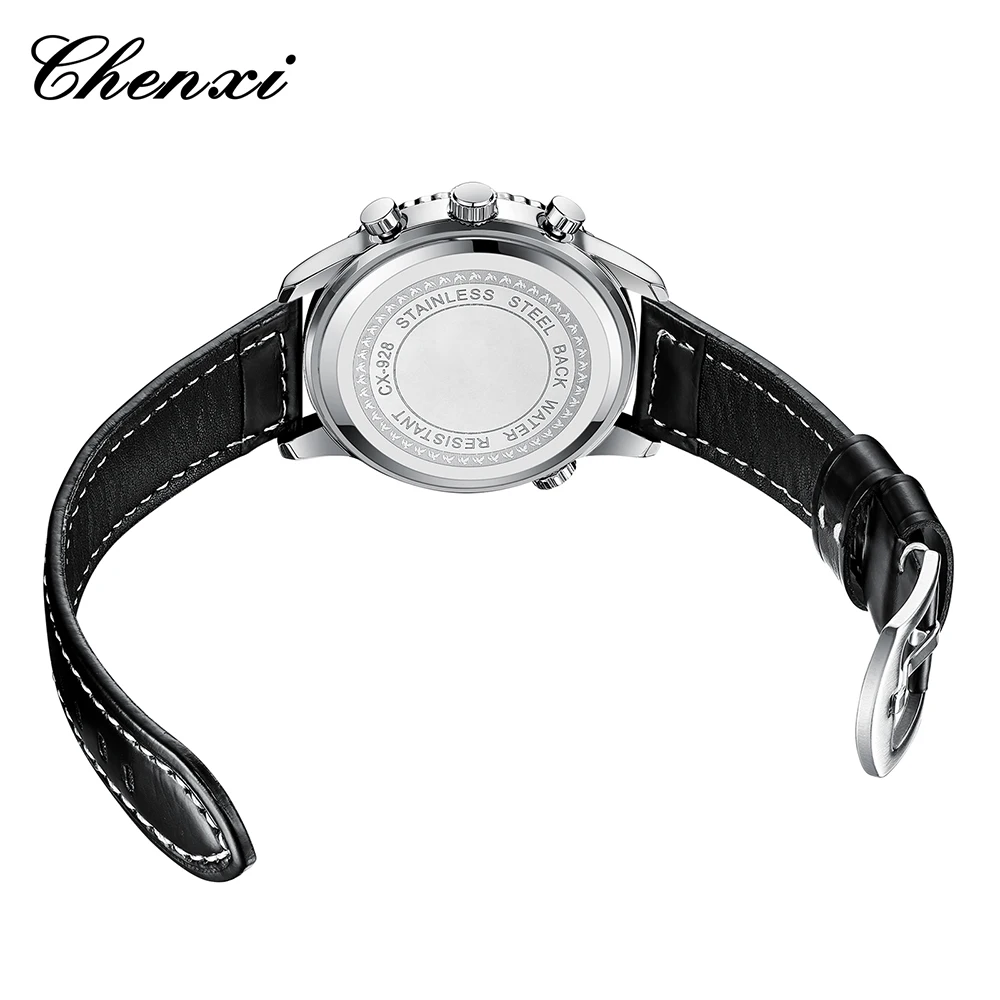 CHENXI Fashion Business Watches For Man Round Dial Black Leather Band Men's Watches Luminous Waterproof Man Watch