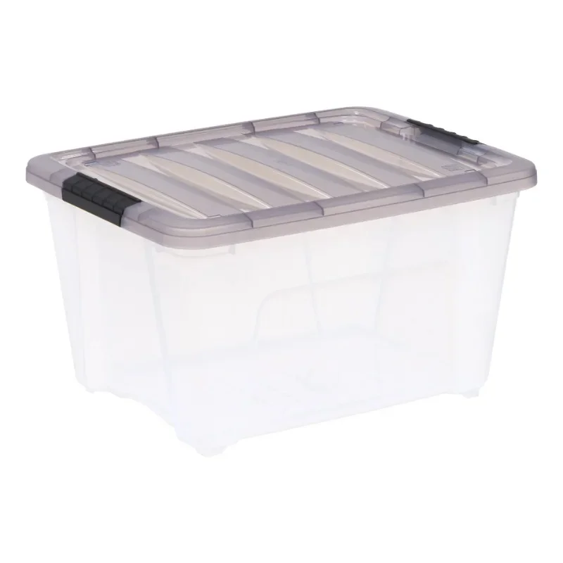 

32 Quart Stack & Pull™ Clear Plastic Storage Box with Buckles, Gray, Set of 5