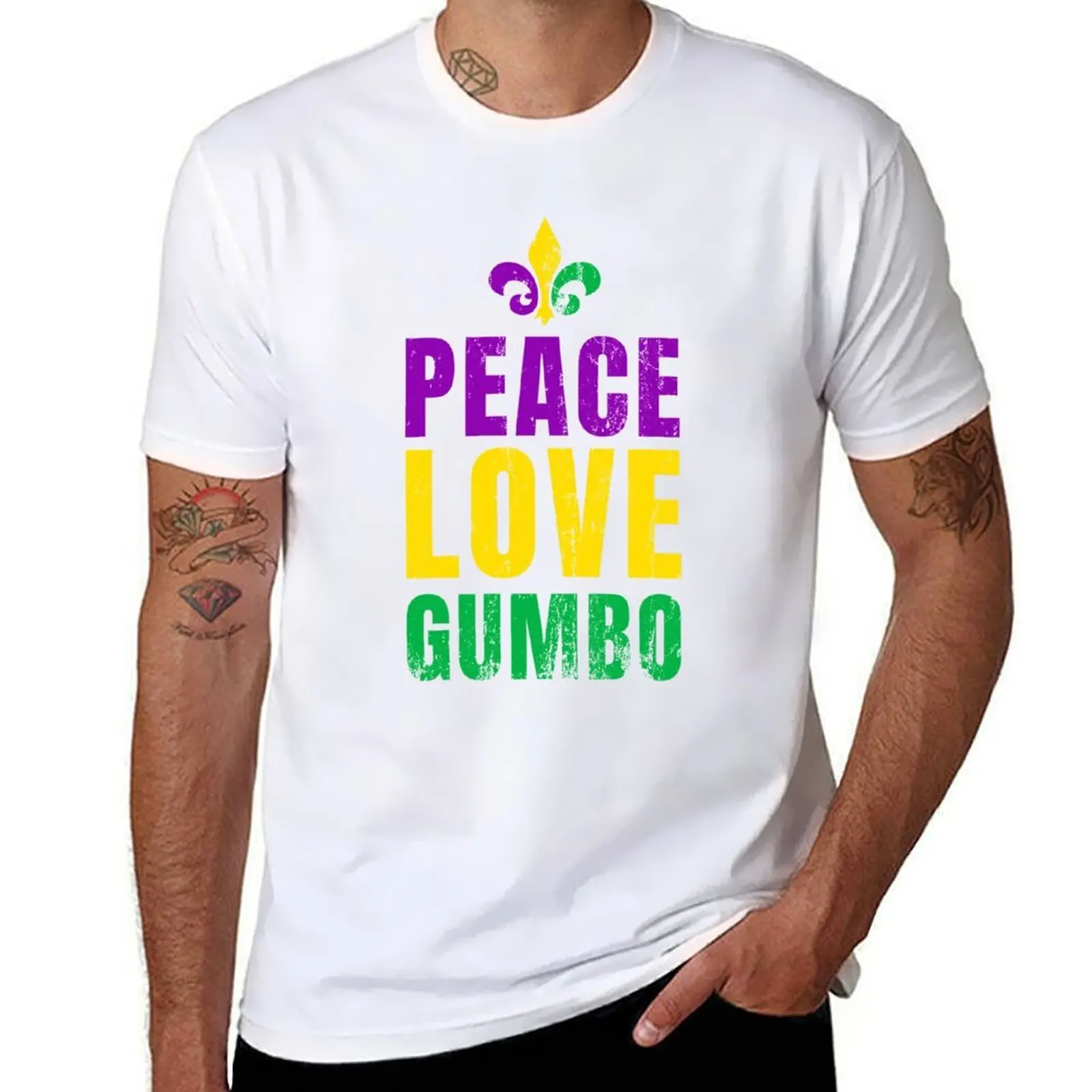 

Mardi Gras 2019 - Peace, Love & Gumbo! T-Shirt anime t shirts oversize man t shirt designer T-Shirt