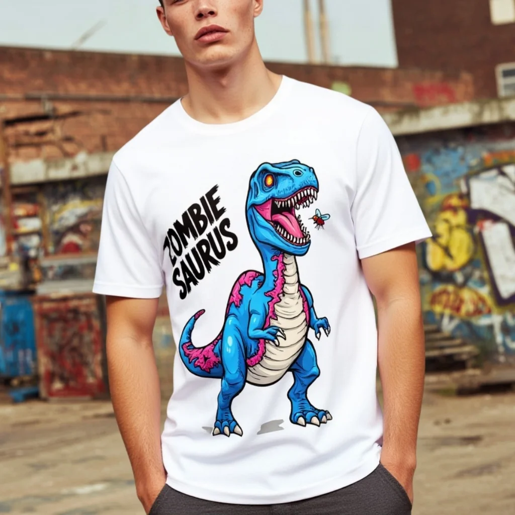 

Мужская повседневная футболка Teevo с принтом динозавра из мультфильма и текстом зомби-саура, городская уличная одежда, модный топ для повседневной носки