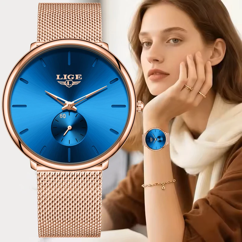 

LIGE Creative Ultra Thin Mesh Quartz Watch For Women Simple Elegant Waterproof Ladies Watch Fashion Sport Women's Bracelet Watch