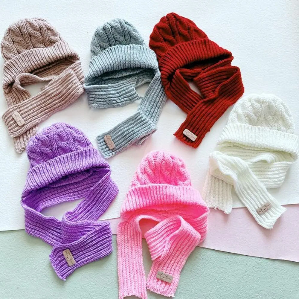 20CM Doll Hat Scarf Cute Candy Color Knitted Hooded Scarf For Idol Dolls Clothes Accessories Cotton Plush Toys Changing Dress