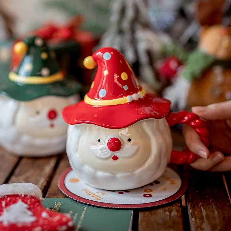 

Кружка Cisas S Claus Cerc с крышкой, ложка, креативный подарок Cisas, кофейная чашка, кружка для завтрака для пары, мультяшный дизайн