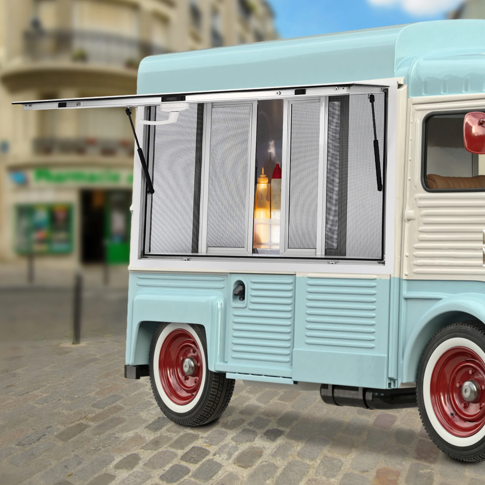 Upgrade Your Food Business!4-Screen Wall Mount Concession Window with Smooth Pneumatic Lift, Ideal for Ice Cream&Hot Dog Stands