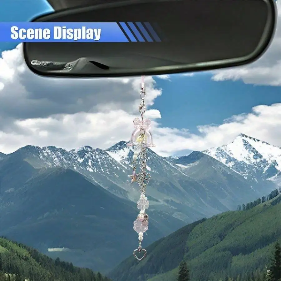 

Car Rear View Mirror Charm Pendant With Four Leaf Clover And Heart Decor Pink