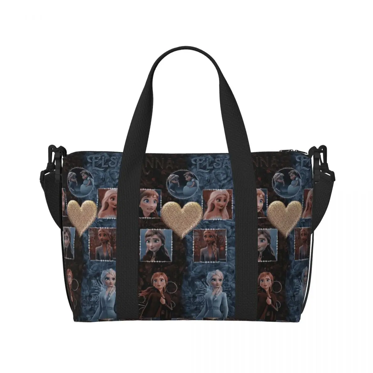 Custom Anna And Elsa Princess Tote Bag Women Large Capacity Frozen Gym Beach Travel Bags