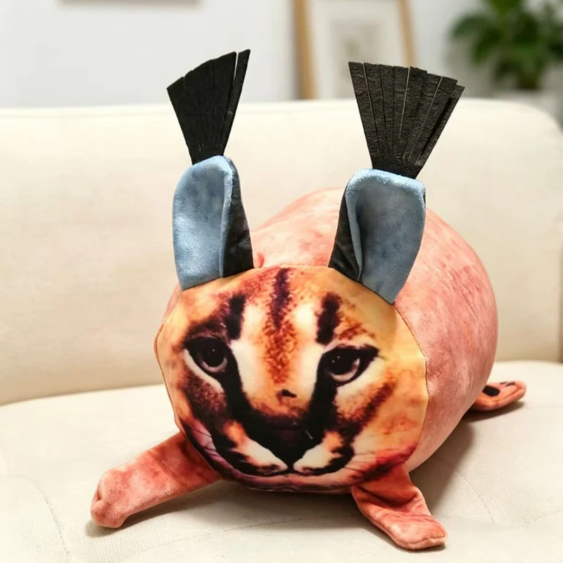 

25cm Kawaii Caracal Plush Doll, 3D Printed Floppa Fat Cat Stuffed Toy for Home Decor