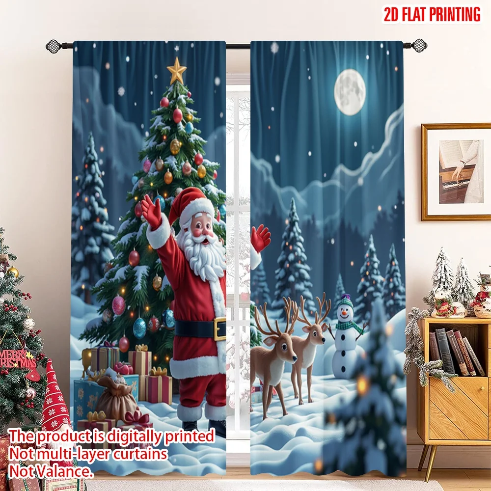 

2pcs 2D flat printing Merry Christmas Curtain Santa Reindeer Christmas Tree Snowman Gifts Polyester Without Electricity 0 for