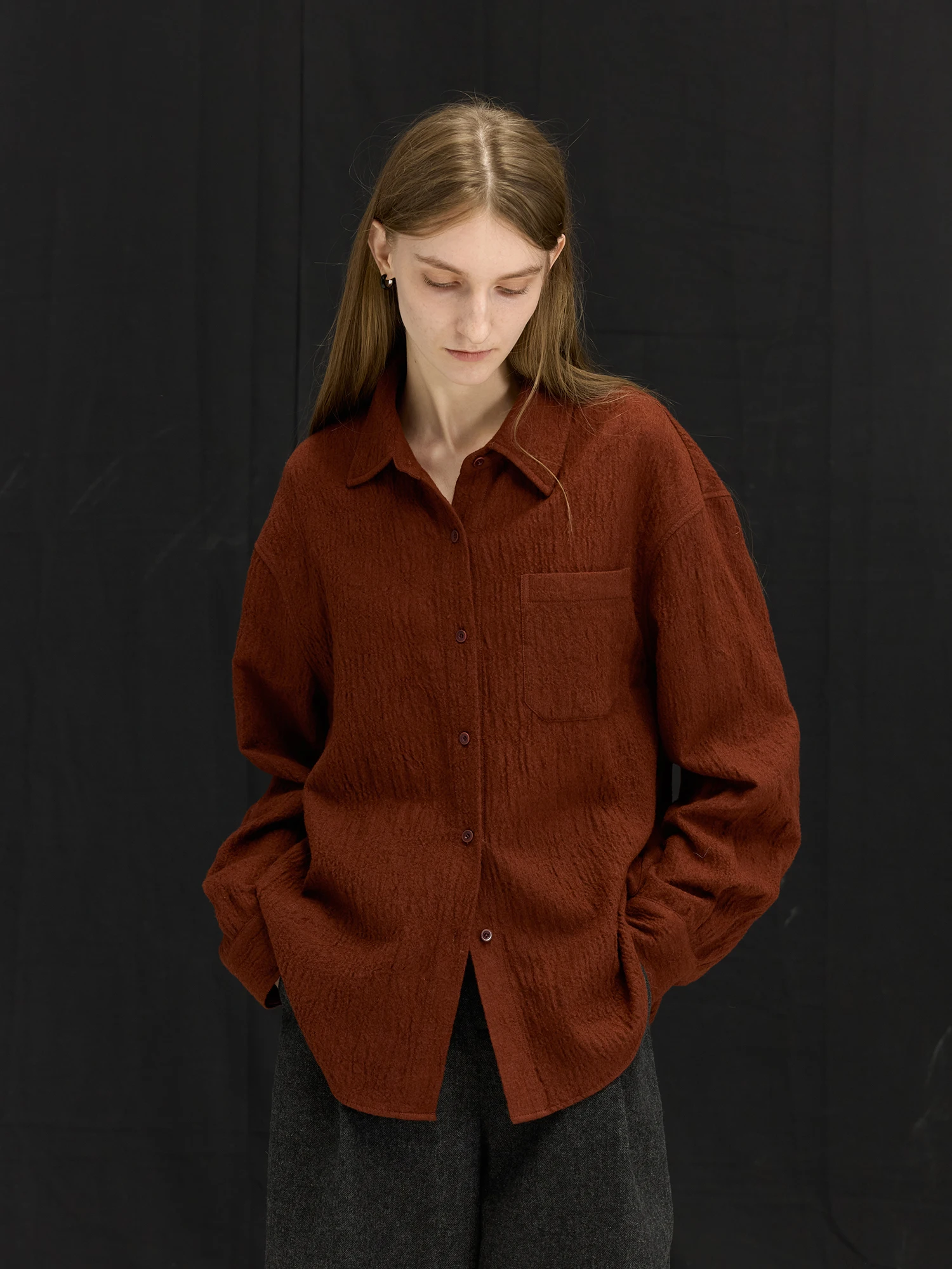 

Женская повседневная свободная шерстяная кофта CAMON с длинным рукавом, удобный свободный топ, однотонный, модный, в стиле оверсайз