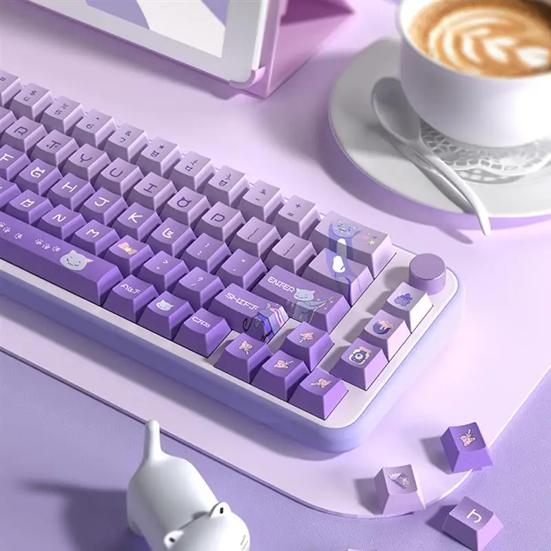 Imagem -05 - Teclado Gamer Mecânica Magic Cat Gradiente Roxo Bonito Kawaii Miau Castelo Perfil Cereja Switches Gateron 1set