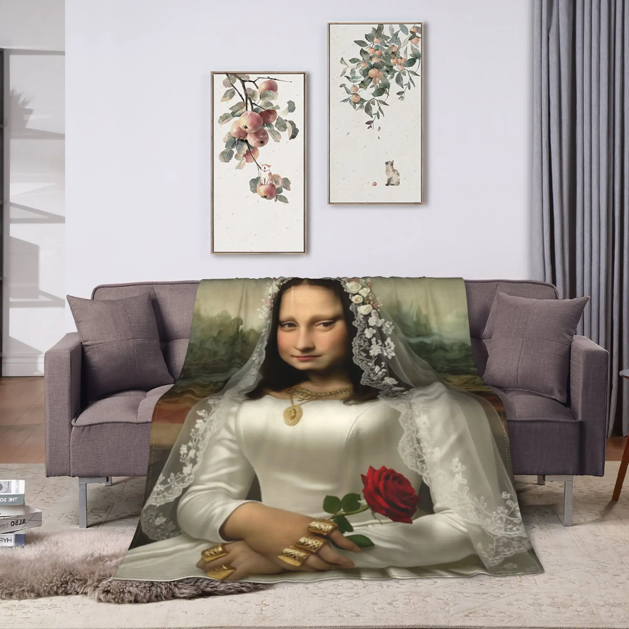 Soft Throw Blanket Plane Travel Bride Mona Lisa Funny Art Blanket  Flannel Bedspread For Home Decor Trend Sofa Bed Cover