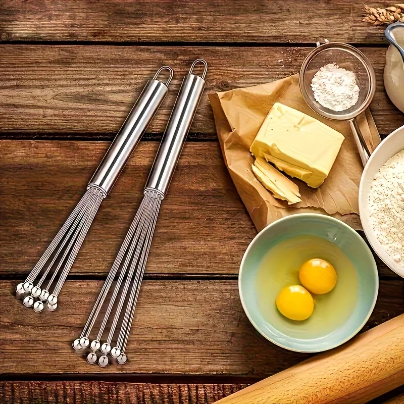 Stainless Steel Ball Egg Beater, Handheld Mini Cream Mixer, Rust‑Proof & Dishwasher‑Safe, for Whipping & Stirring Baking Mixture
