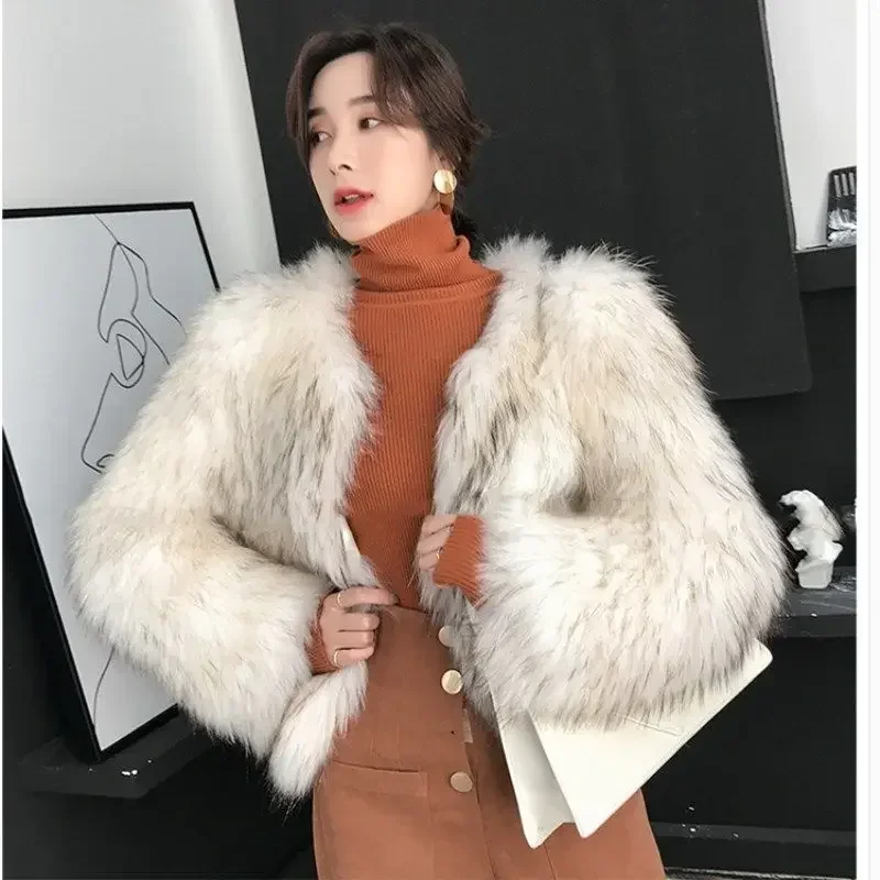 Winter Fashion Short Women Faux Fur Coat Thickened Warm Plush Jacket Elegant Slim Women\'s Teddy Coat Luxury Pink Girl\'s Jacket