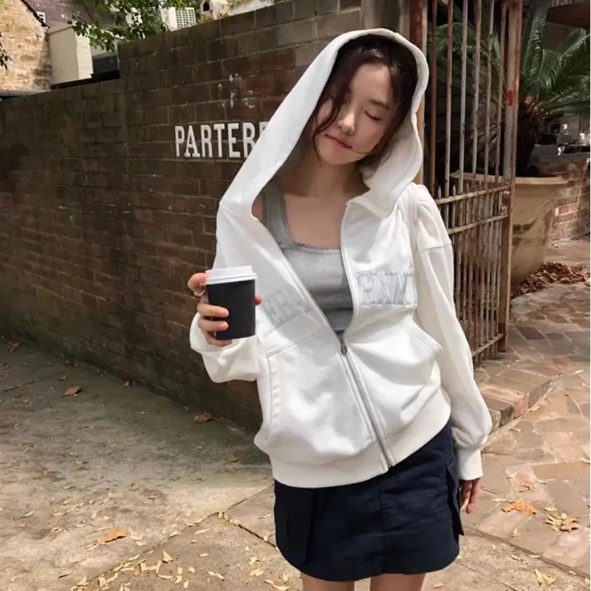 الرجعية الأمريكية طويلة Sve هوديي Jaet المرأة فضفاضة تناسب الخريف 2025 جديد Sle عادية مريحة القطن البلوز