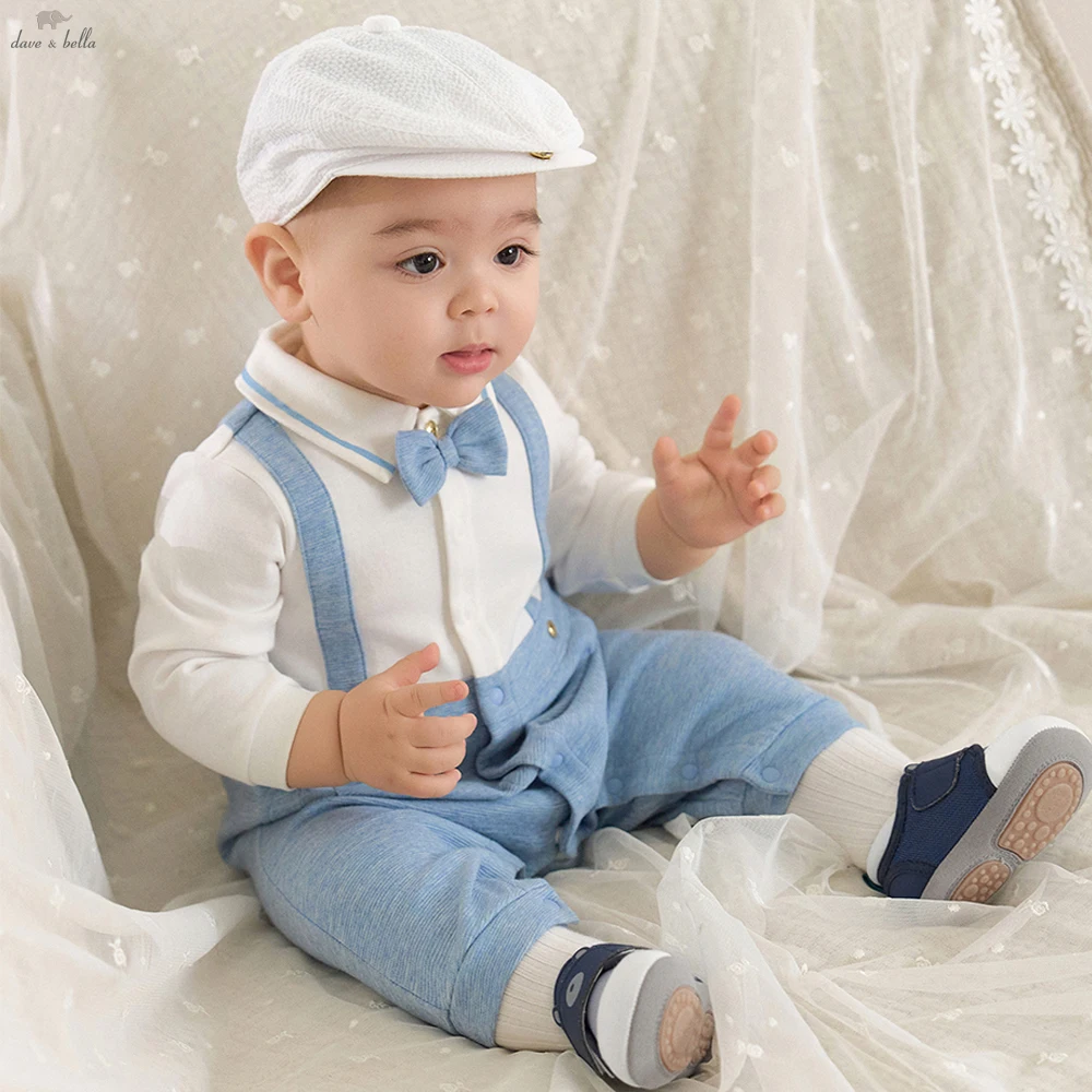 Dave Bella Spring Long Sleeve Baby Jumpsuit Boys Fake Two-pieces Romper Cotton Newborn Creeper Party Clothes DB1260822