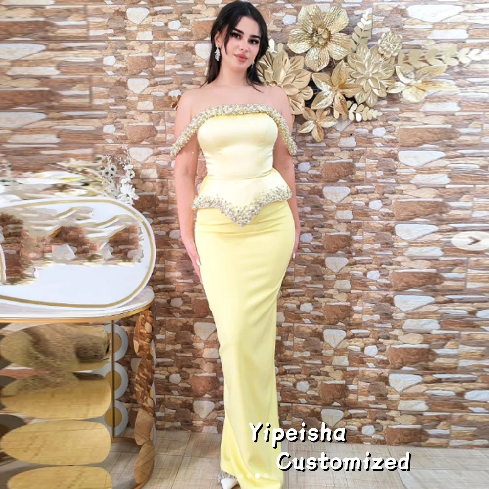 

Сексуальное арабское вечернее платье с открытыми плечами по индивидуальному заказу, роскошное атласное платье русалки с бисером длиной до пола, свадебное платье для выпускного вечера