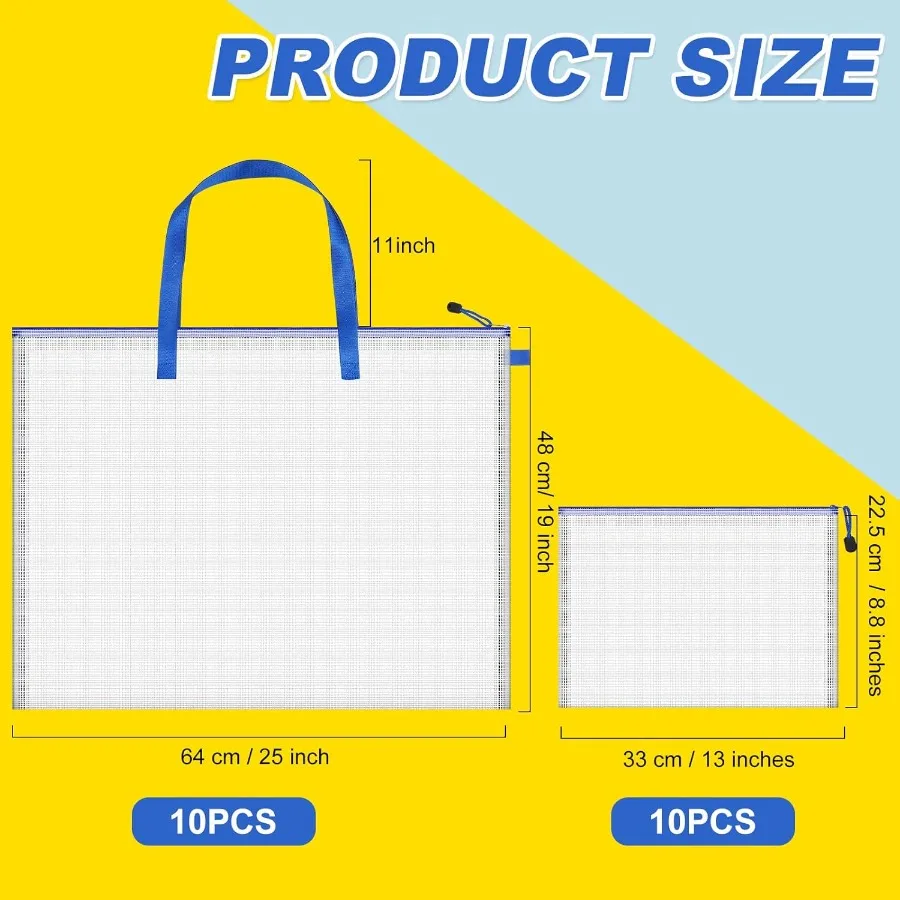 20 Pcs Art Portfolio Bag Bulk Set with 10 Pcs 19 x 25 Waterproof Poster Storage Cases Featuring Zipper Handles for Protecting A