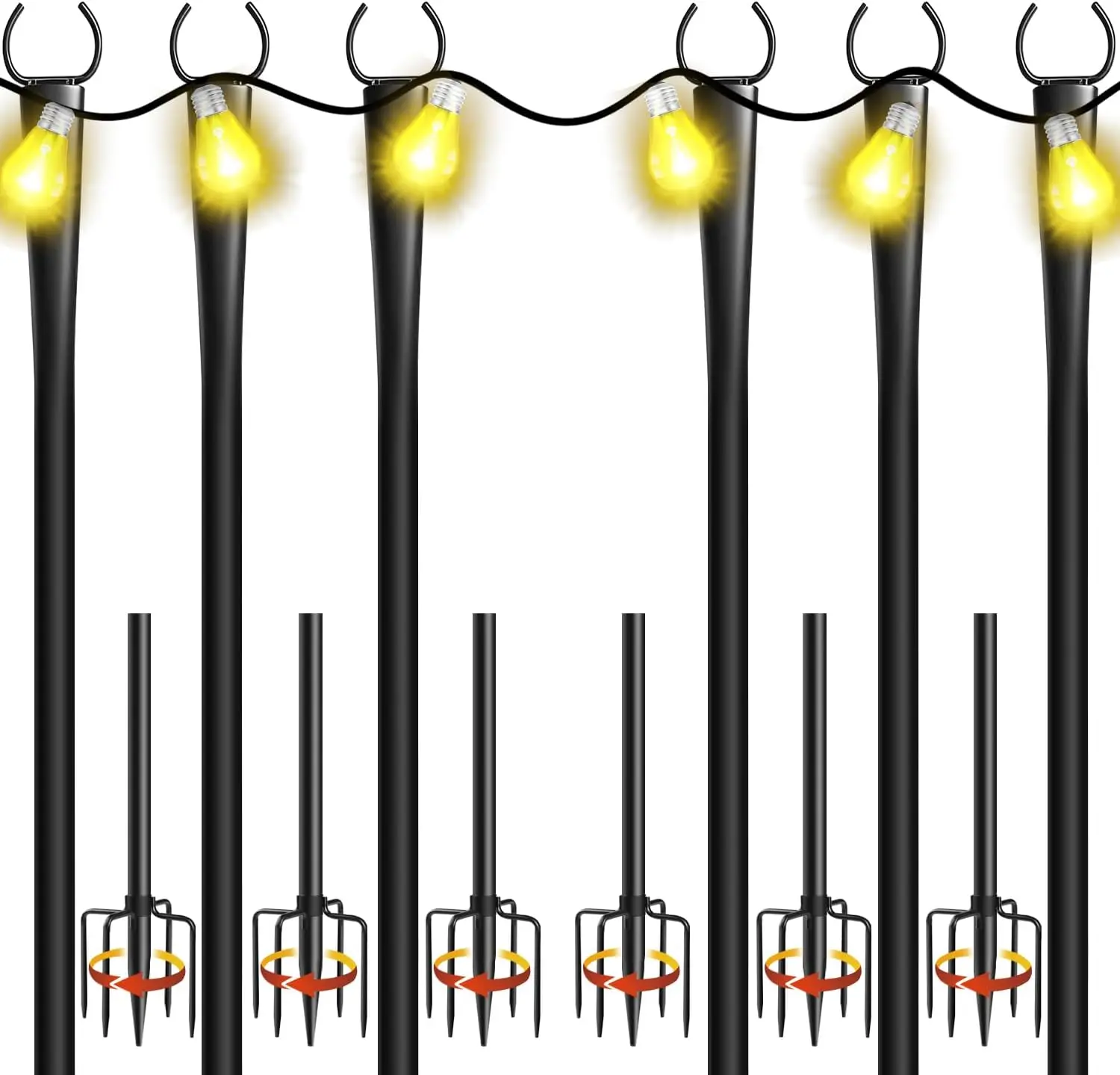 6 Pack 10Ft Outdoor String Light Poles with Metal Forks and Fence Brackets for Garden Patio Wedding Backyard Deck Party