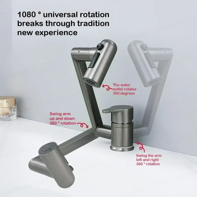 

Bathroom Sink Faucet Basin Faucet 1080° Swivel Multifunctional Cold and Hot Water Tap Kitchen Sink Faucet 2 Modes Water Tap