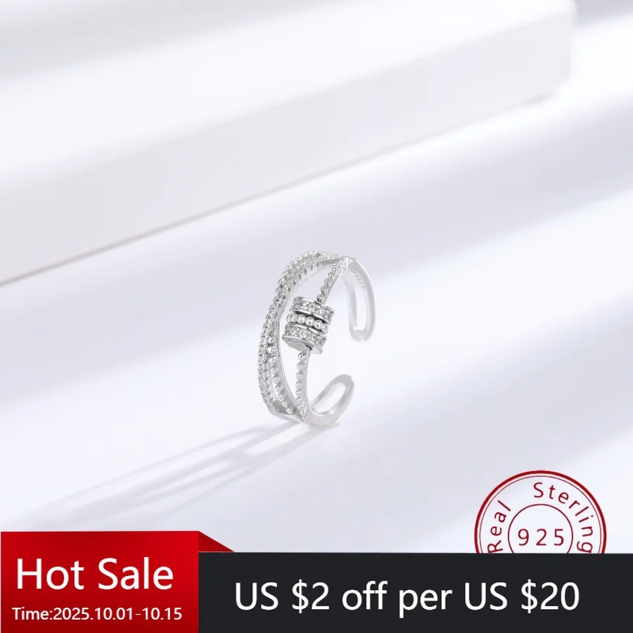 

Европейский и американский бестселлер с цирконием и бриллиантами, вращающееся серебро S925, гибкое регулируемое минималистское серебро с открытой спиной