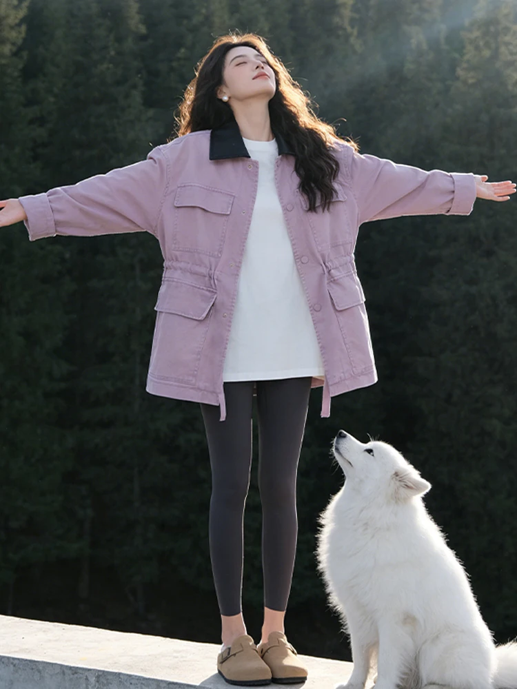 

Pink Denim ort Jaet Spring 2026 Loose Slimming Casual Coat Top Trendy Windbreaker Women's Faion Straight Cut