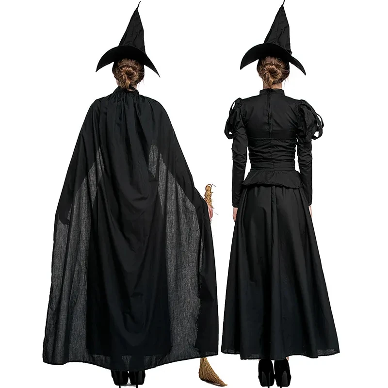 Halloween Evil Wizard Costume Cosplay Adult Witch Dress Clothes Black Zombie Full Length Dress Carnival Parade Party Dance Look