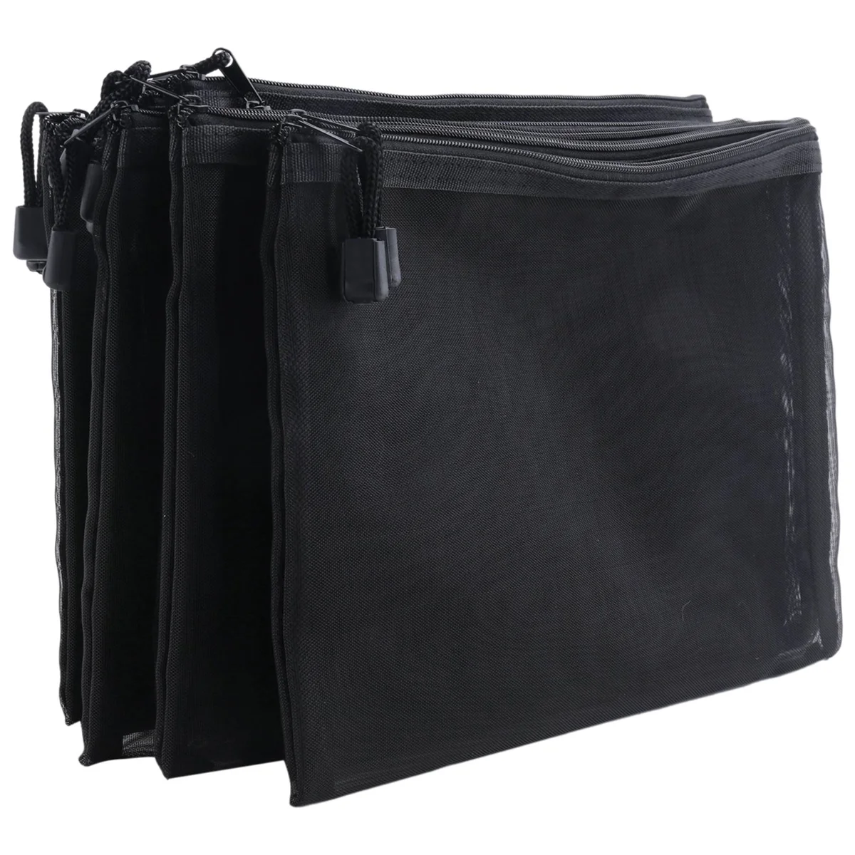 Popular 12 Pieces Mesh Bags Black Mesh Zipper Pouch Makeup Bags Cosmetic Travel Organizer Bags Pencil Case