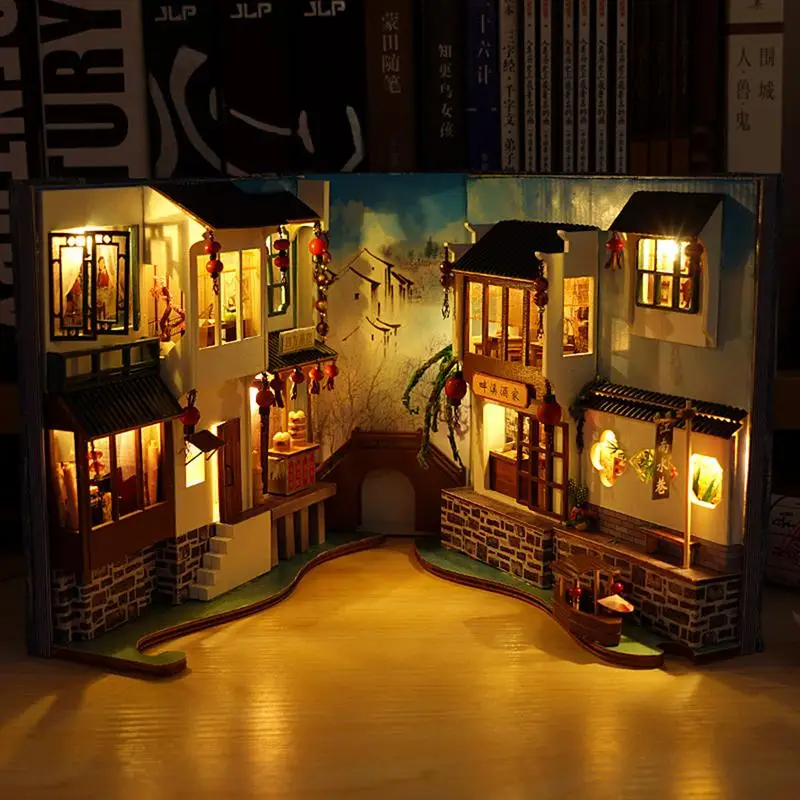 Diy Dollhouse Booknook Wooden Puzzles Dollhouse Bookshelf Decorative 3D Bookend Stand Bookshelf Insert Booknook For Teen Girls