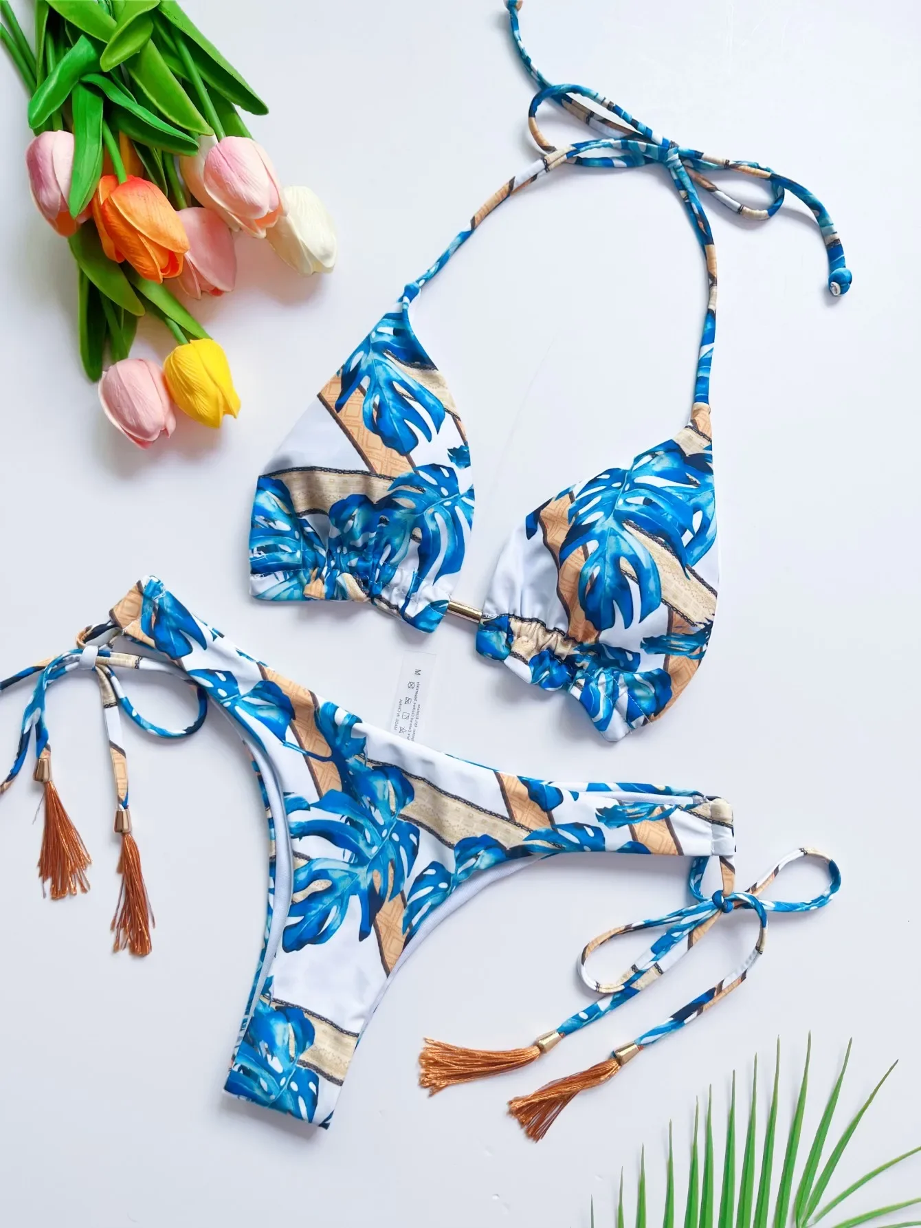 

Bathing Suit Women Sexy Print Lace Up Bikini Set Halter Dot Beachwear New Two-pieces Swimwear Summer Swimsuit Biquinis