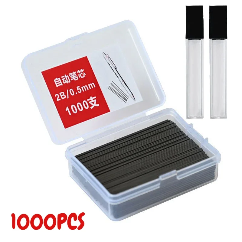 Lápis mecânico Lead Core, 2B Lápis Automático Core, Gift Box, Recargas de lápis substituíveis, Estudante Acessível, 0,5 0,7mm, 1000Pcs