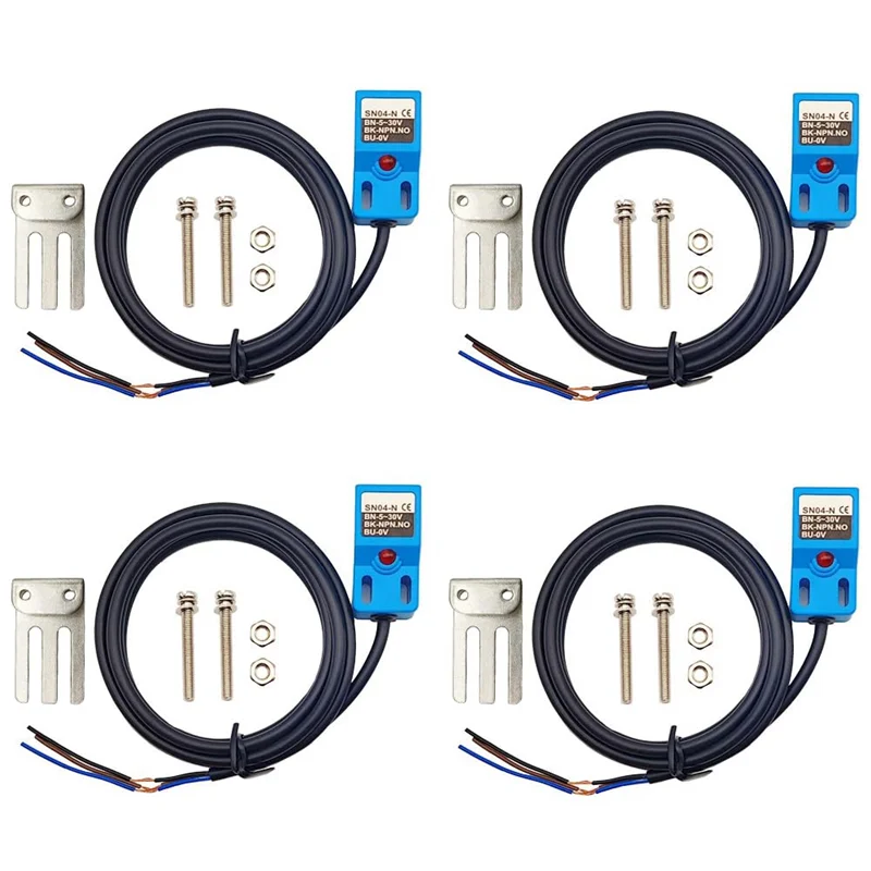 

Индуктивный датчик приближения SN04-N Нормально открытый переключатель обнаружения приближения NPN NO с кронштейном (синий, 4 шт.) - AA26