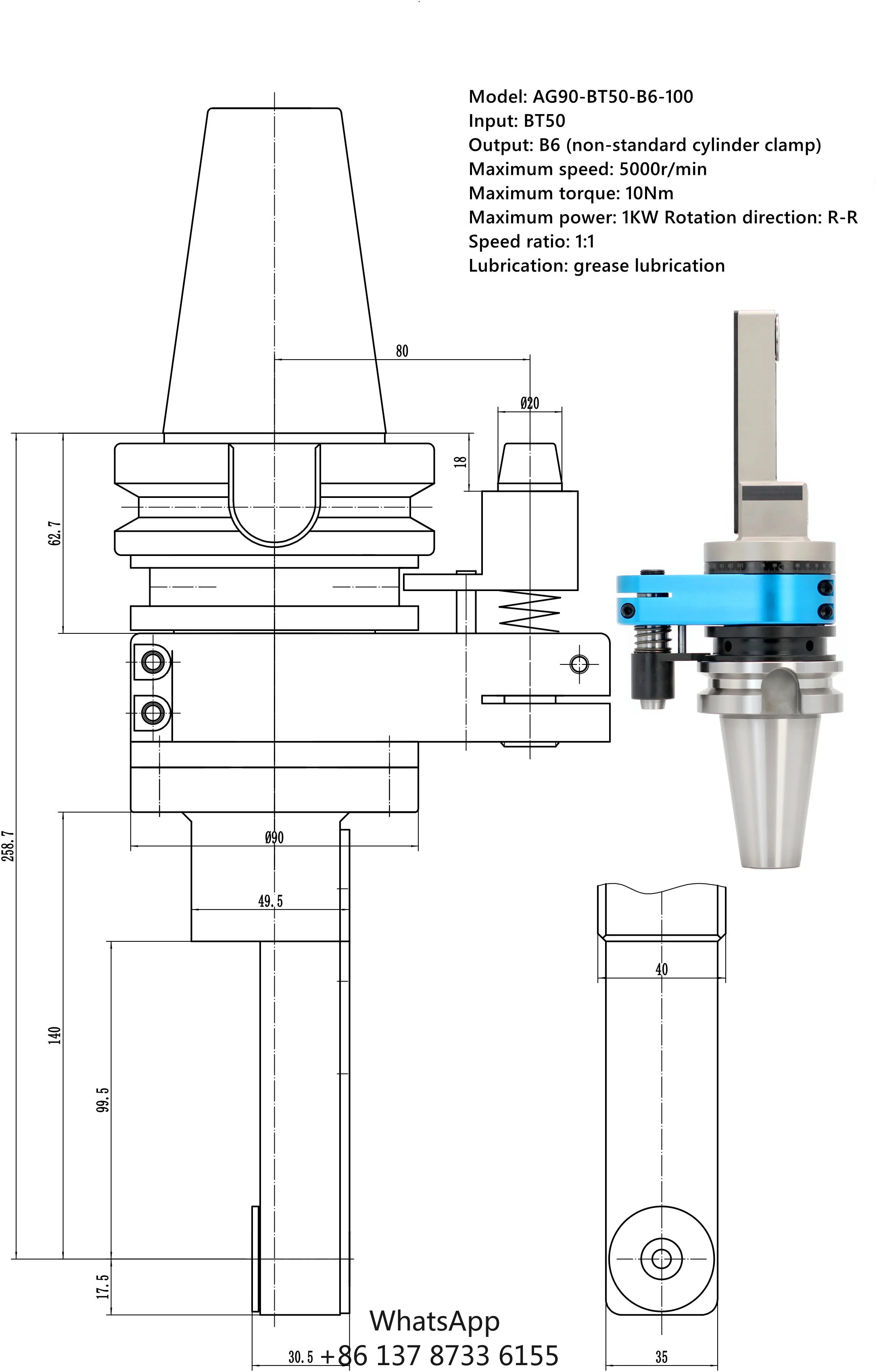 Side Milling Angle Head CNC Machining Center 90 Degree Right Angle Milling Head Cavity Processing Elongated Micro Angle Head
