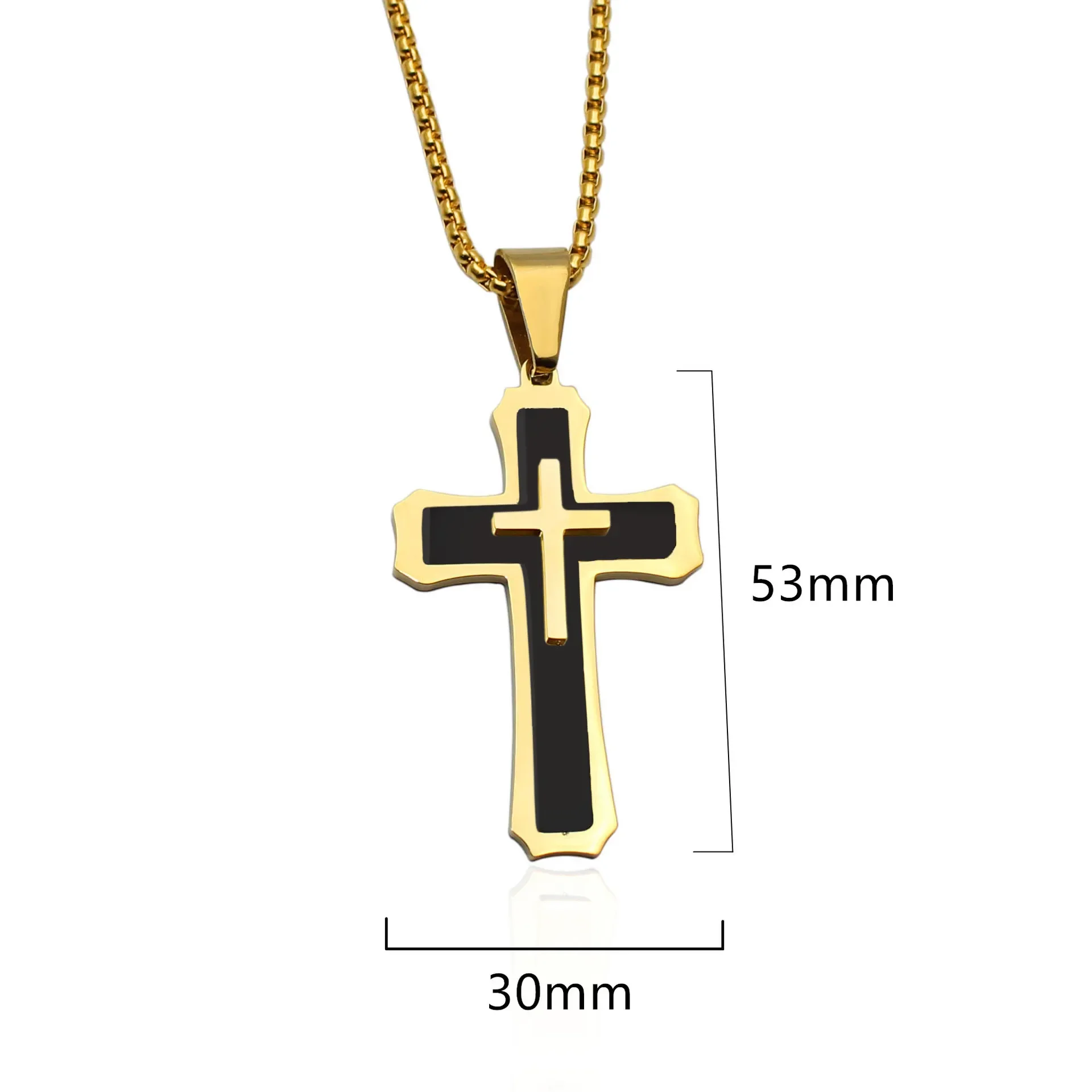 60cm Men Christian Cross Necklace Pendants Fashion Jewelry Stainless Steel Black Gold Color Dropship