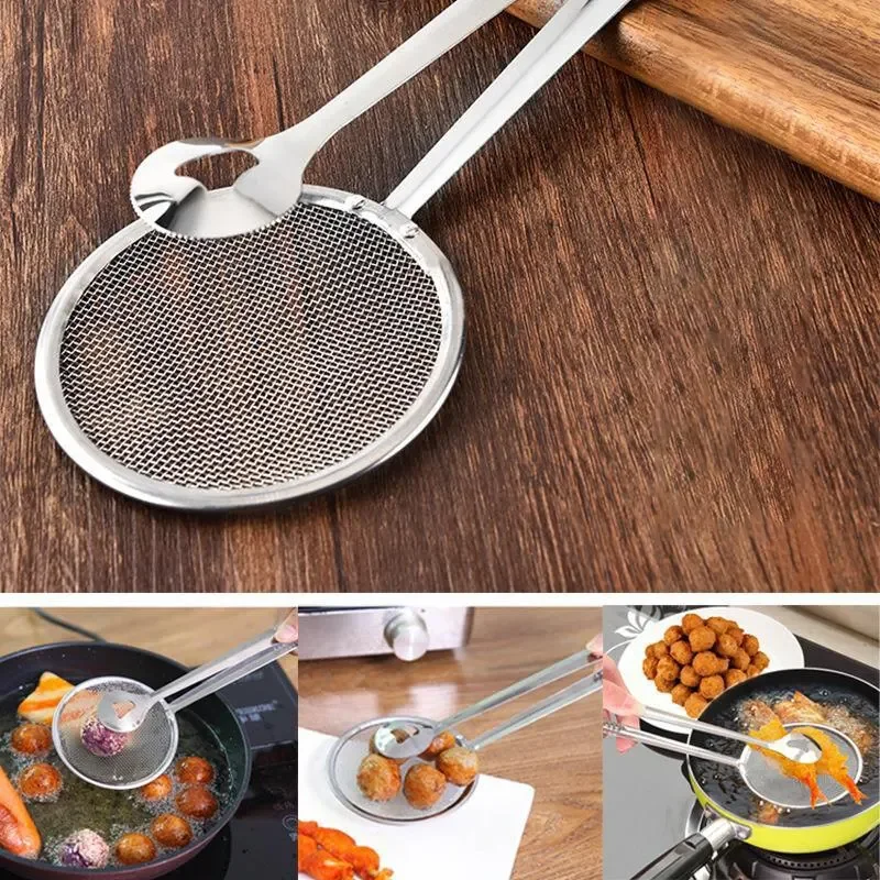 1pc Stainless Steel Handheld Multi-functional Spoon Clip Colander Oil-Frying Clip Fried Chicken Accessories