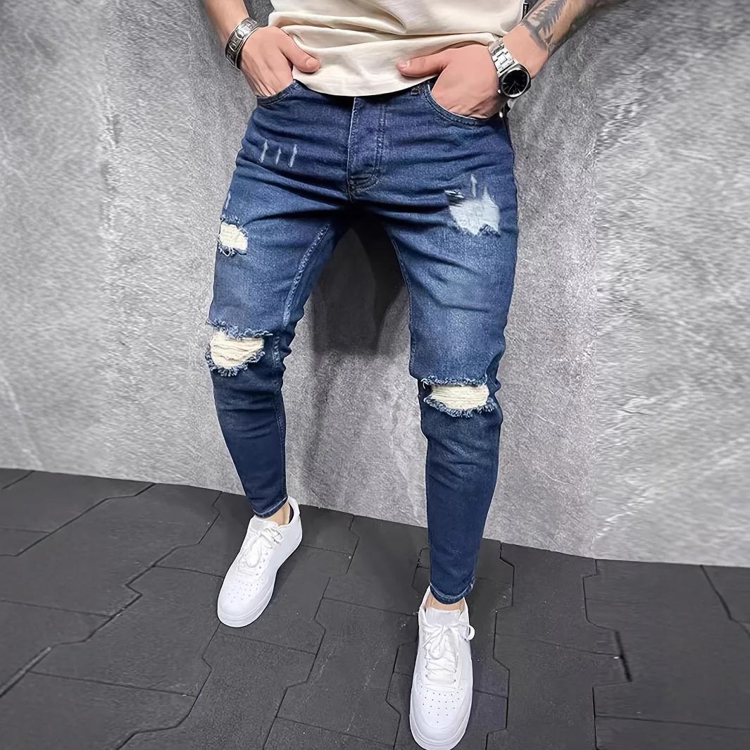 

2026 Spring Summer Men Jeans Stretchy Slim Fit Skinny Tapered Denim Pants Trousers Bottoms Clubwear