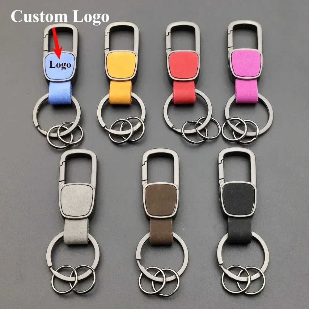 Multiple Colors Matte Finish Metal Leather Car Keychain Custom Keyring Key Chain Ring Engraving Name High-End Elite Souvenir