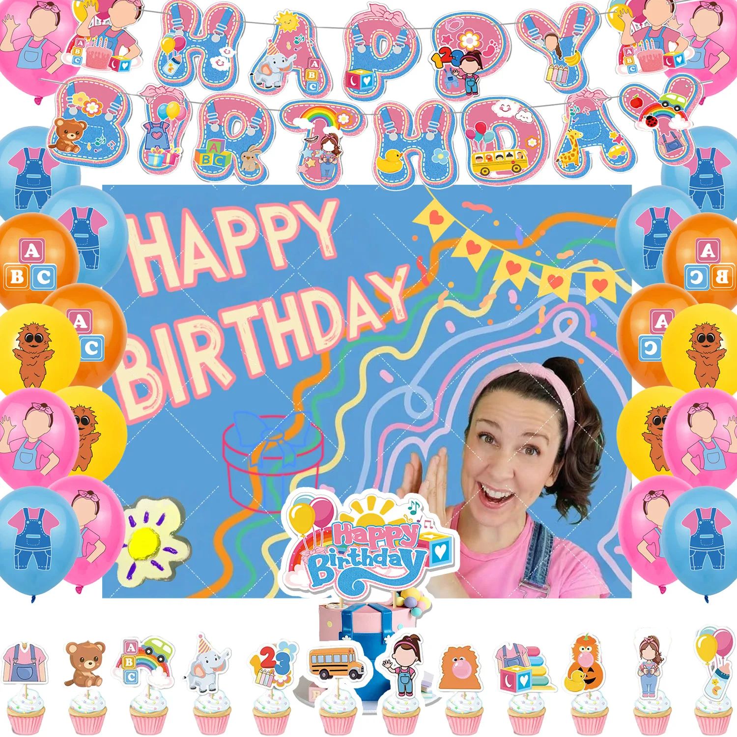 

Teacher&R-rachel Theme Kids Birthday Party Decor Early Education Number Balloon Cake Topper Banner Backdrops Child Prop Supplies