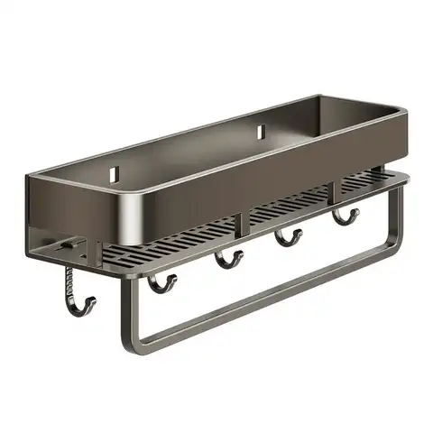Wall Mounted Kitchen Organizer Spice Rack No Drill Aluminum Storage Shelf with Hooks 60cm Punch-Free Detachable Utensil Holder Strong Load-Bearing Space Saving Rack for Kitchen Bathroom Accessories
