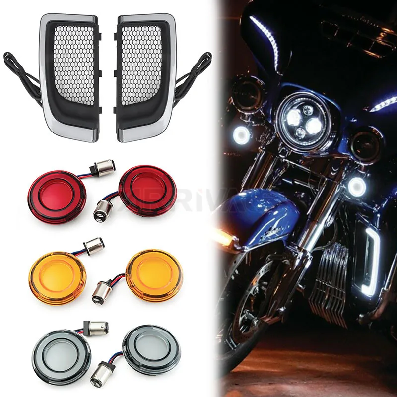 

Motorcycle Conversions Bullet Turn Signal Lower Grills Light For Harley Touring Street Electra Glide Tri Glide CVO Limited 14-21