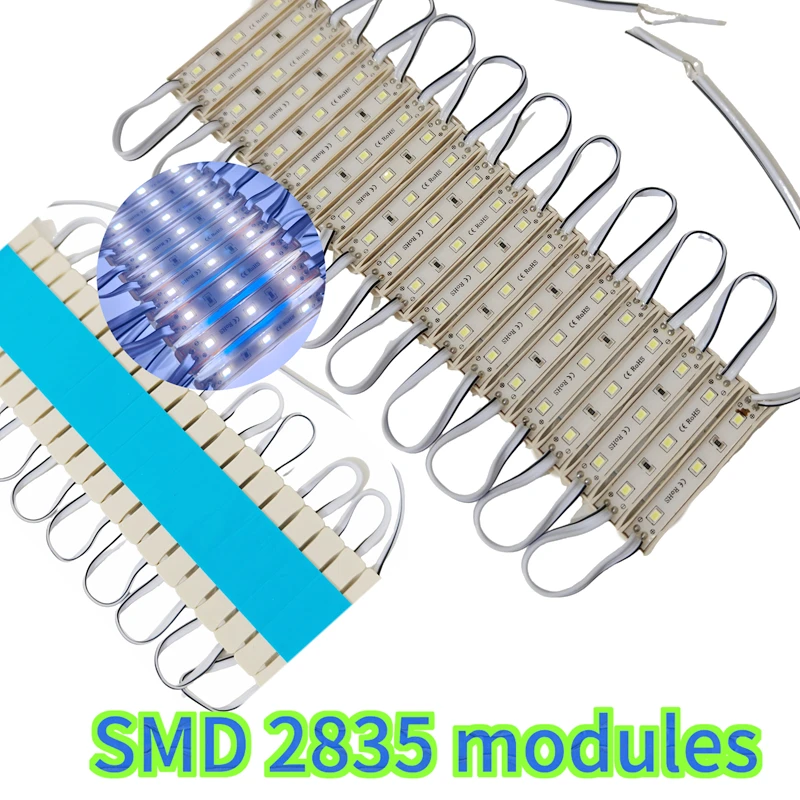 200 ชิ้น - แพ็ค 12V โมดูล LED กันน้ำ SMD 2835 3LEDs 0.72W แบบฉีดขึ้นรูป โมดูล LED ความสว่างสูง แสงสว่างพิเศษ